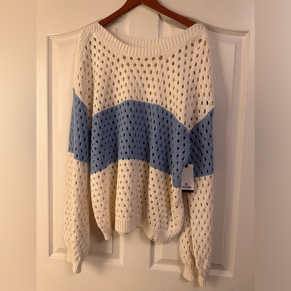 Rip Curl Women's Open-Knit Cream and Blue Sweater NWT